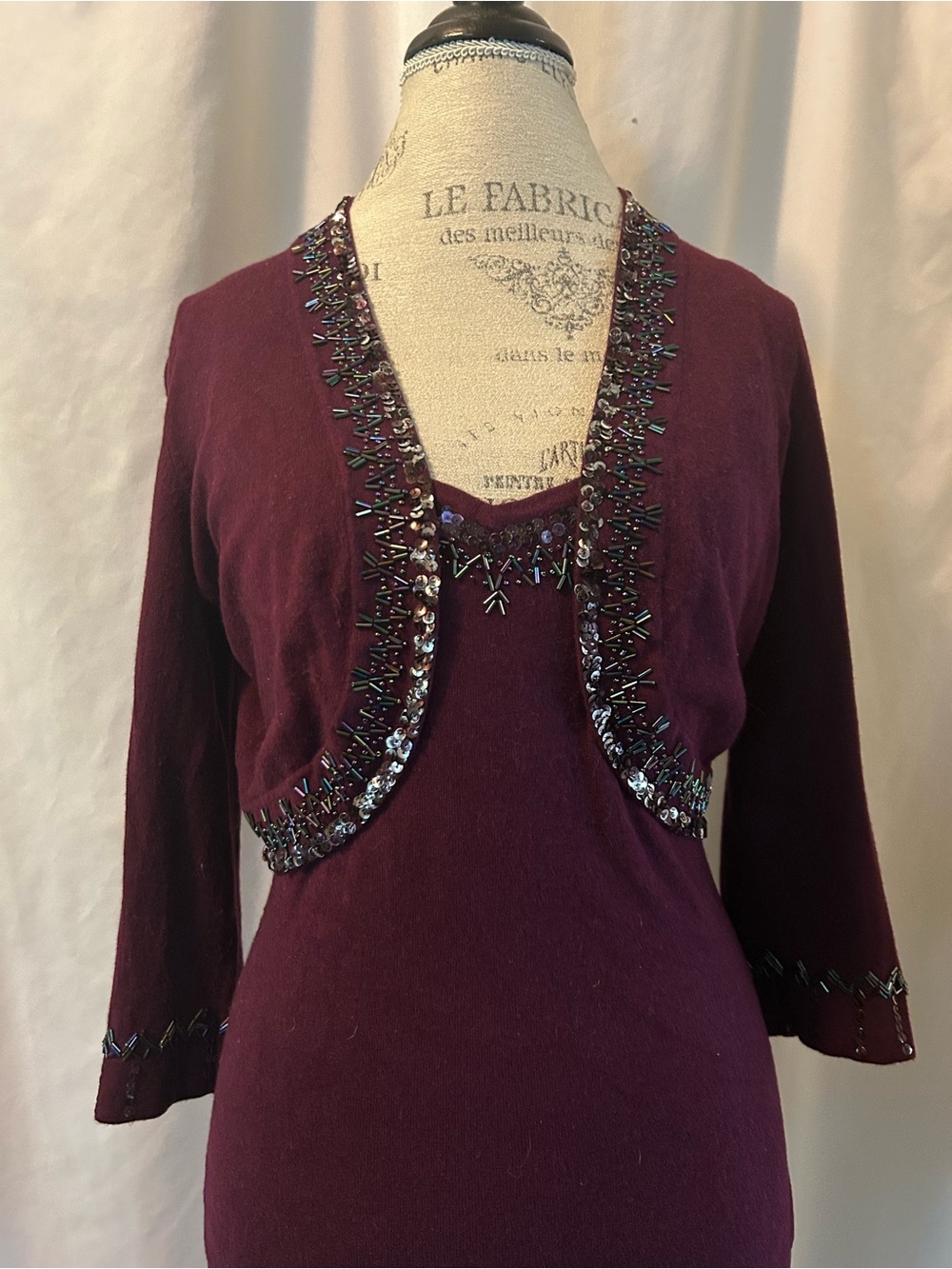 Plum Beaded & Sequined Bolero And Tank Set